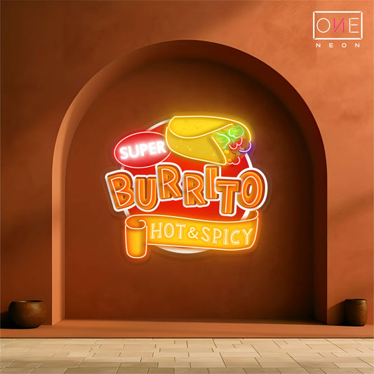 Enseigne néon LED Super Burrito Hot Spicy Artwork
