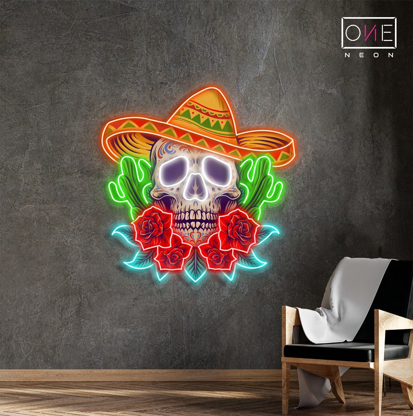 Enseigne néon LED Calavera Crâne Sucre