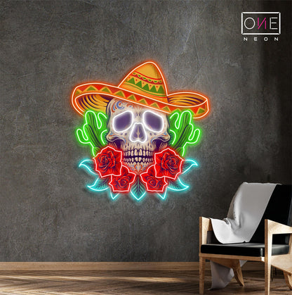 Enseigne néon LED Calavera Crâne Sucre