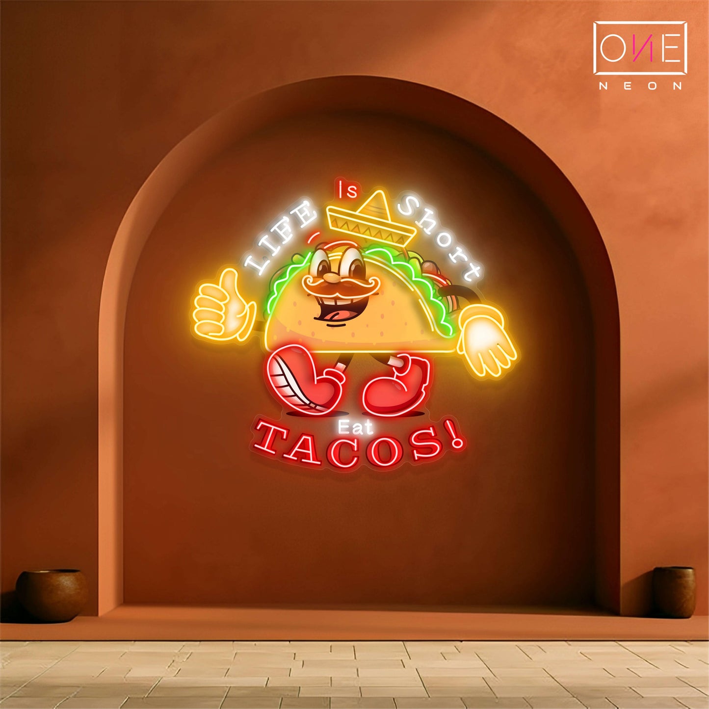Enseigne néon LED "La vie est courte, mange des tacos"