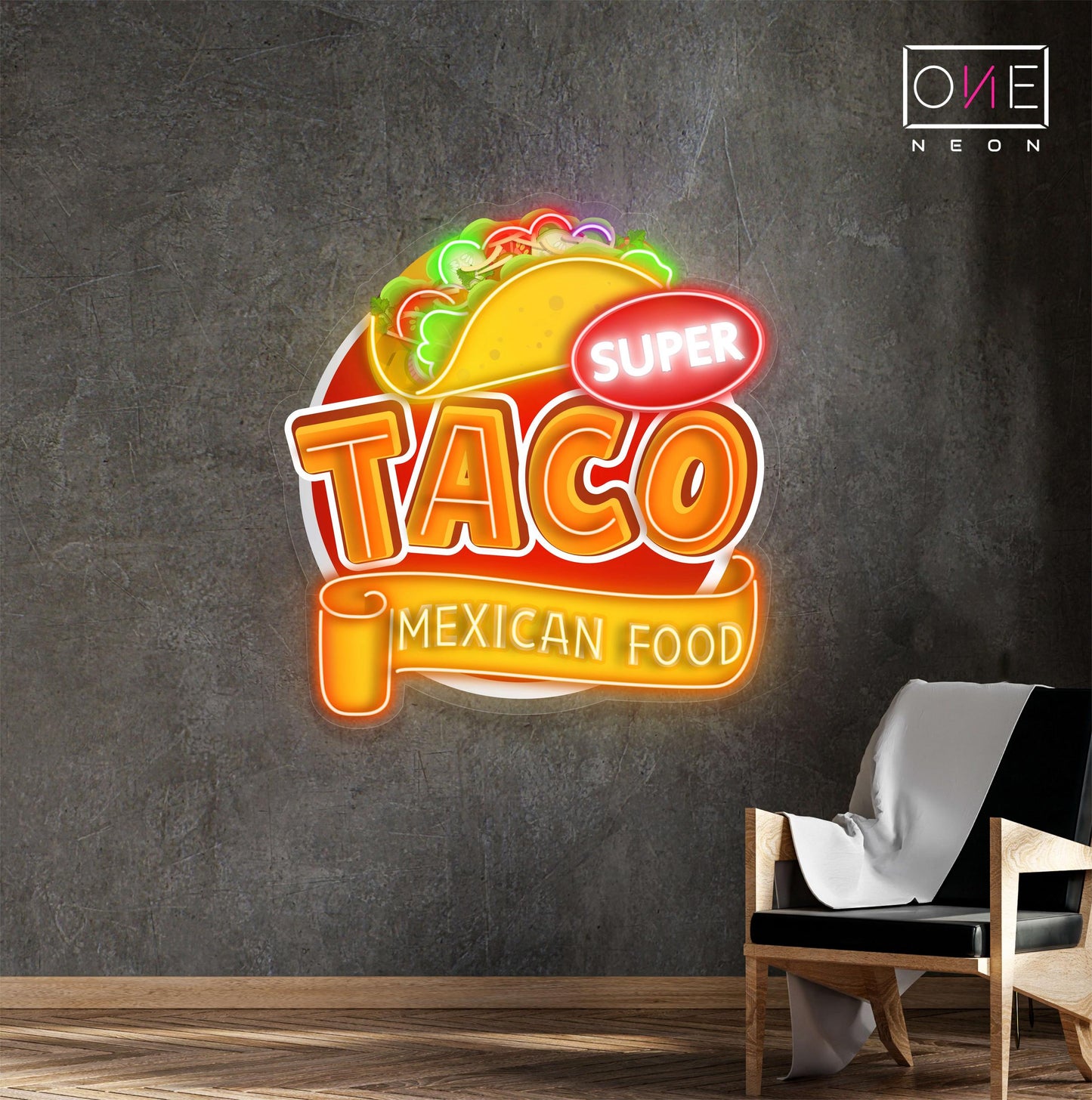 Enseigne néon LED Super Taco Mexican Food Artwork
