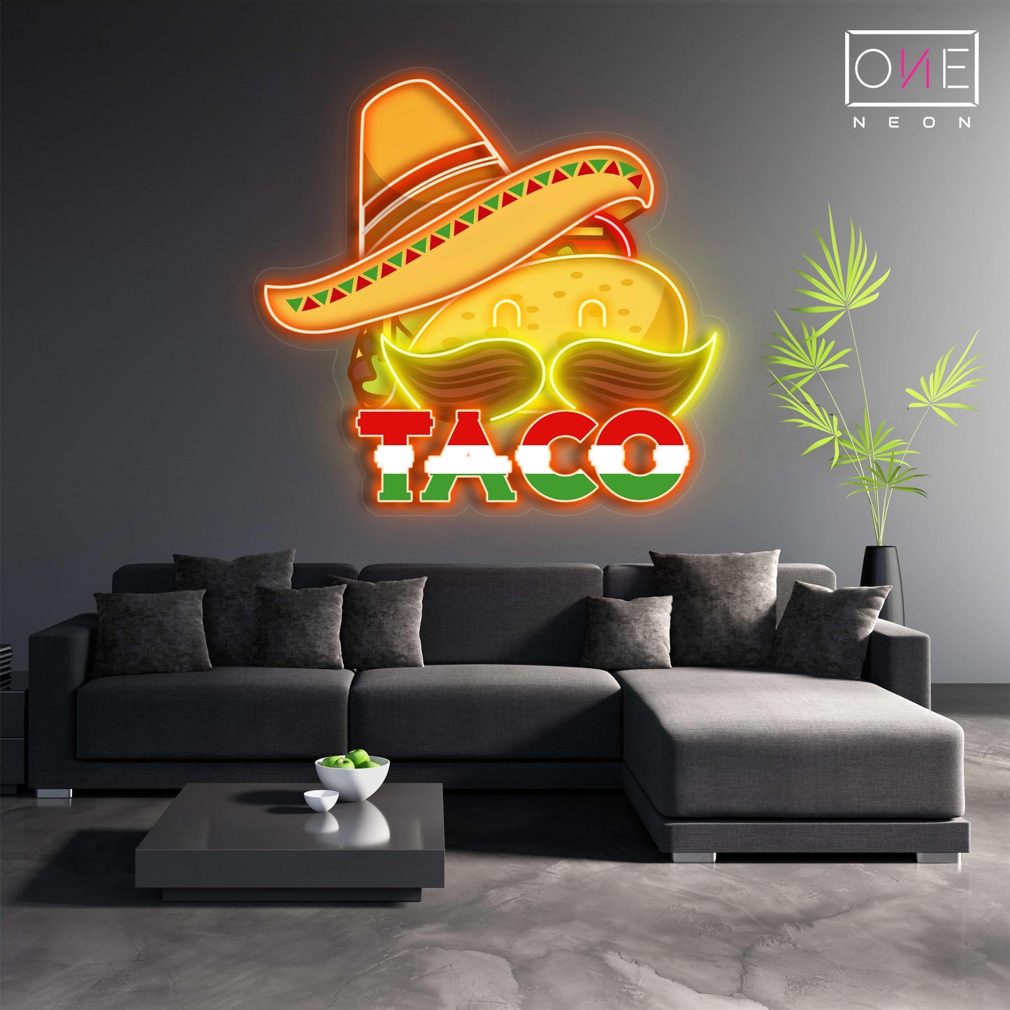 Enseigne néon LED artistique de taco avec chapeau mexicain