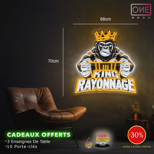 King Rayonnage | 3 Enseignes LED Néon + 100 enseignes de tables + 100 porte-clés