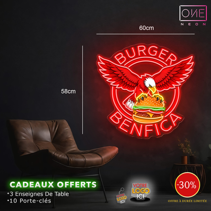 Burger Benfica | Enseignes LED Néon + 50 porte-clés Burger Benfica + 50 porte-clés Pizza Benfica