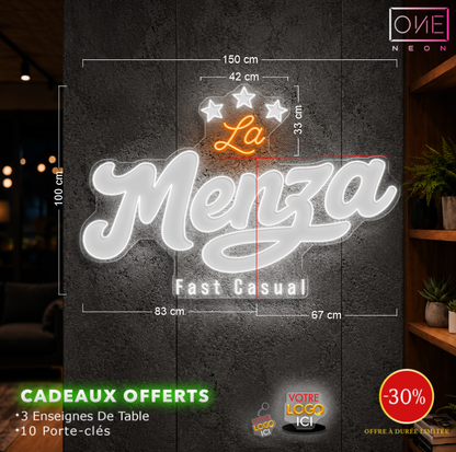 La Menza | 4 Enseignes LED Néon + 2 Enseignes Drapeaux Étanches