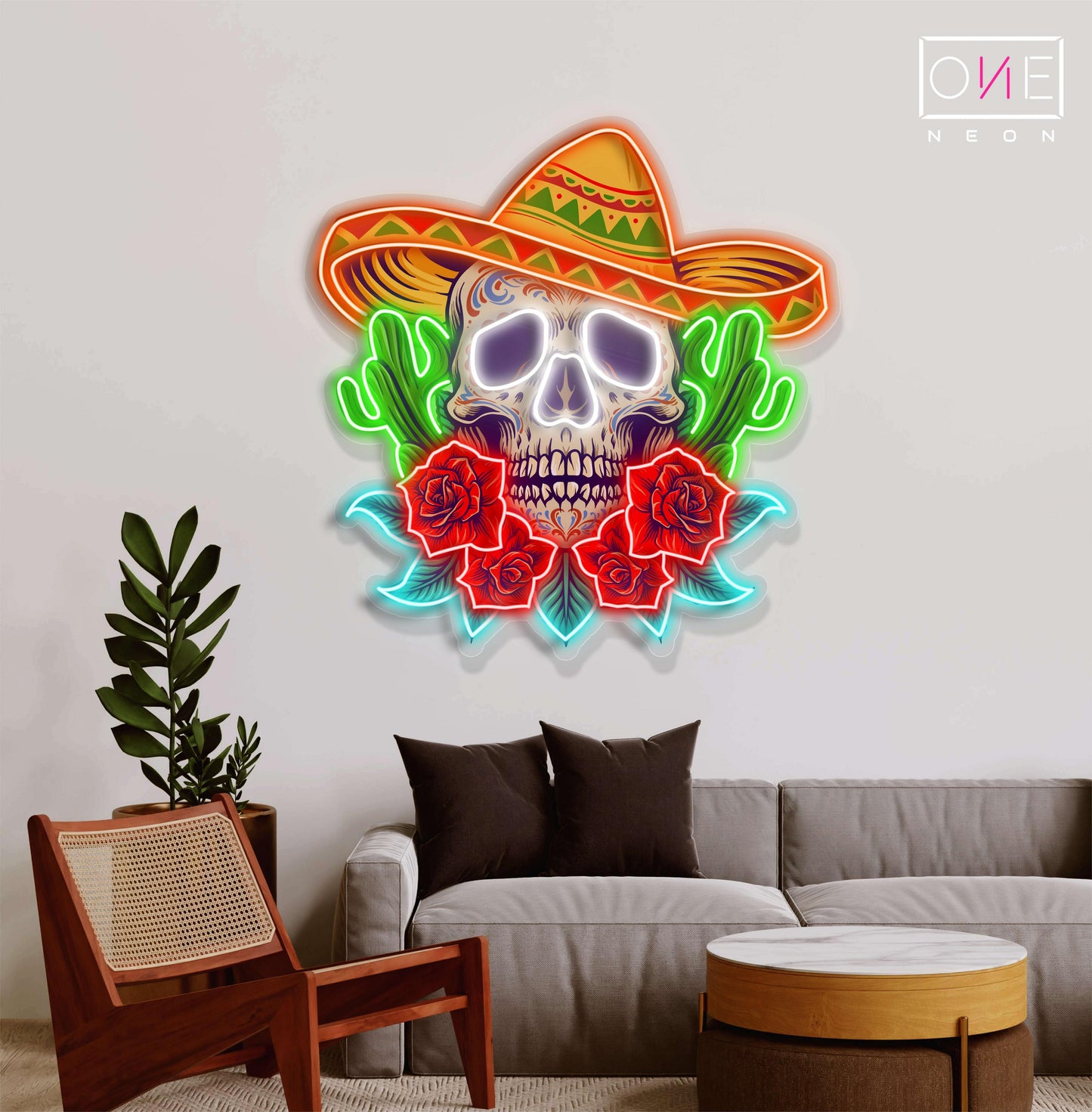 Enseigne néon LED Calavera Crâne Sucre