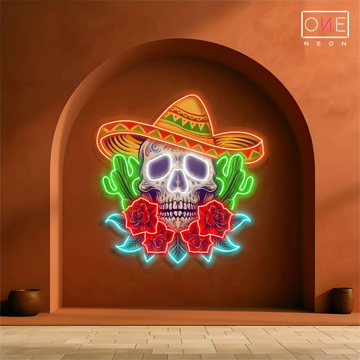 Enseigne néon LED Calavera Crâne Sucre
